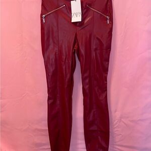 ZARA Red Faux Leather Pants